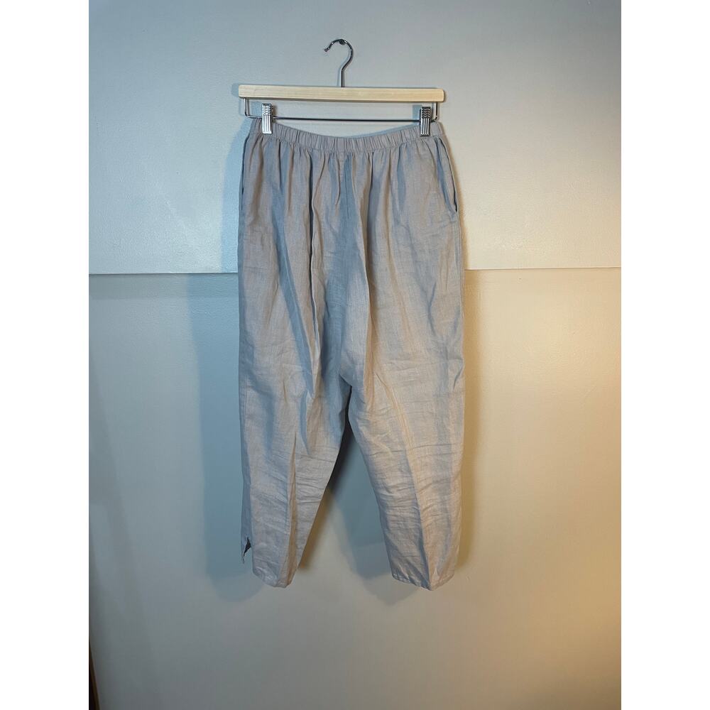 FLAX Pocketed Ankle Pant Natural Gray SZ SMALL 100% Linen Tapered Pull On Pants - Picture 6 of 9